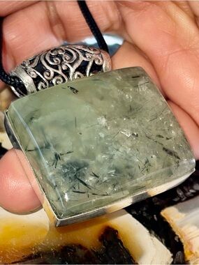 “Stone of Dreaming” Thick Prehnite Crystal Pendant 1 7/8”